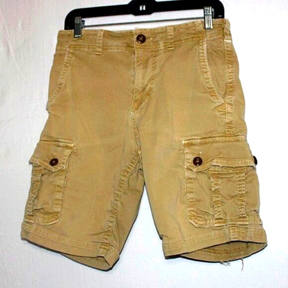 American Eagle Khaki Cargo Shorts | Distressed Detail | Relaxed Fit 30 - Picture 1 of 7